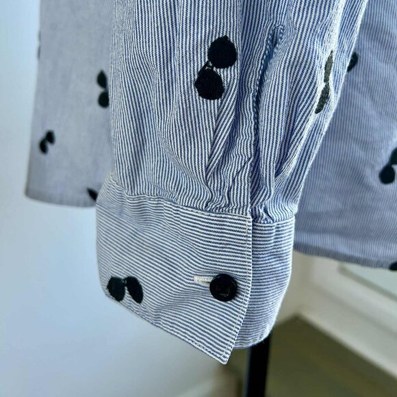 Karl Lagerfeld Paris Blue Stripe Embroidered Sunglasses Cotton Shirt – US XL - Picture 12 of 13